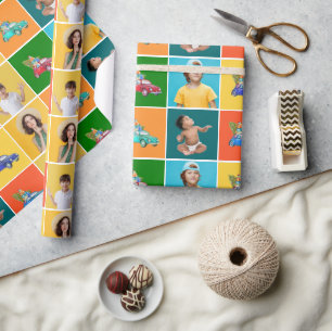 Colourful Photo Blocks Kids Family Christmas Wrapping Paper