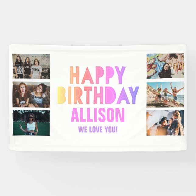 Colourful Photo Collage Teen Girl Happy Birthday Banner (Horizontal)