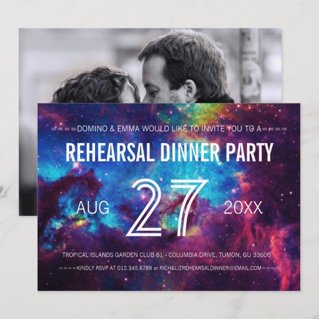 Colourful Photo Galaxy Rehearsal Dinner Invitation (Front/Back)