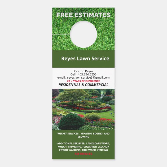 Colourful Photo Lawn Service Estimate Reference Door Hanger (Front)
