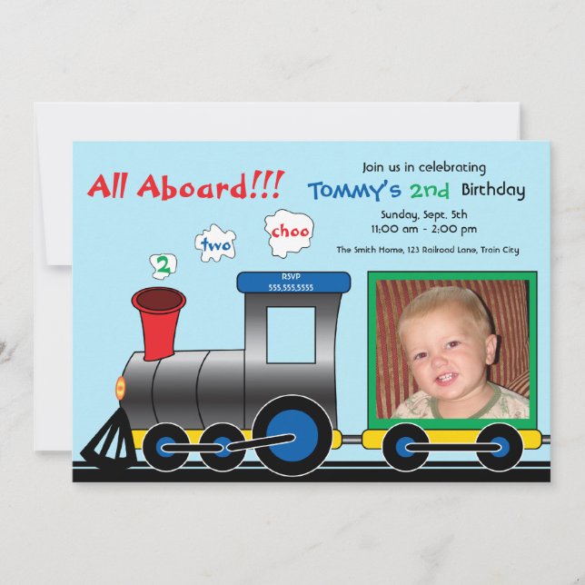 Colourful Photo Train Birthday Invitation (Front)