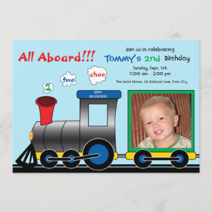 Colourful Photo Train Birthday Invitation