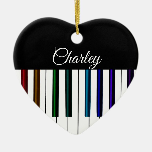 Colourful Piano Keyboard Music Holiday Heart Ceramic Tree Decoration (Front)