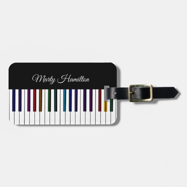 Colourful Piano Keyboard Personalised Luggage Tag (Front Horizontal)