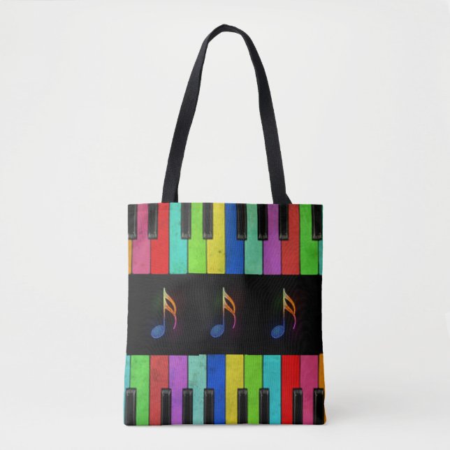 Colourful Piano Keys & Music Notes Tote Bag (Front)
