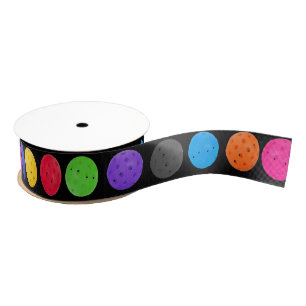 Colourful Pickleball on Black Grosgrain Ribbon