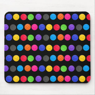 Colourful Pickleball on Black  Mouse Mat