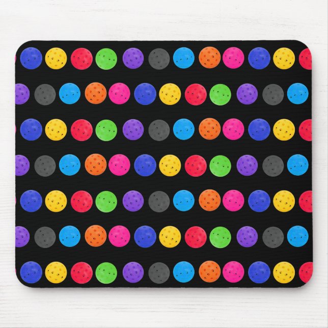 Colourful Pickleball on Black  Mouse Mat (Front)