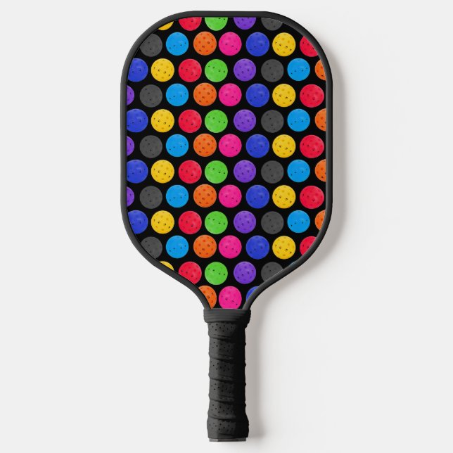 Colourful Pickleball on Black  Pickleball Paddle (Front)