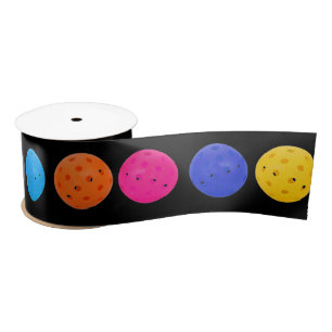 Colourful Pickleball on Black Satin Ribbon