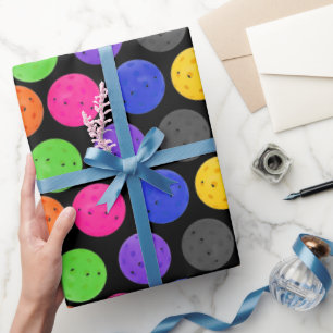 Colourful Pickleball on Black Wrapping Paper