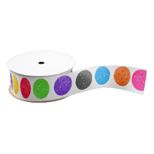 Colourful Pickleball On White Grosgrain Ribbon