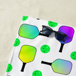 Colourful Pickleball Paddles Green Personalised Beach Towel