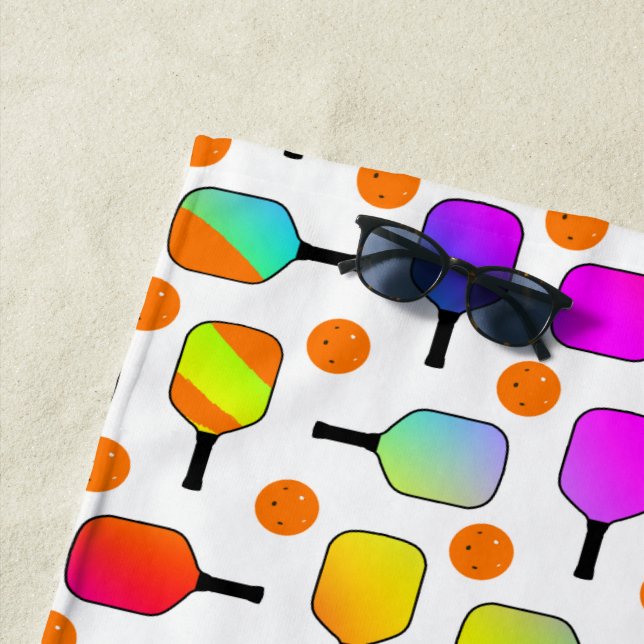 Colourful, Pickleball Paddles, Orange Pickleballs Beach Towel (In Situ)