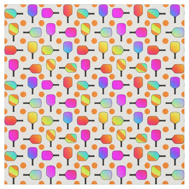 Colourful, Pickleball Paddles, Orange Pickleballs Fabric (Close Up)