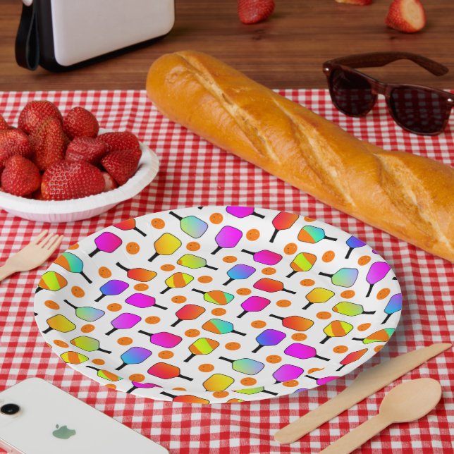 Colourful, Pickleball Paddles, Orange Pickleballs Paper Plate (Picnic)