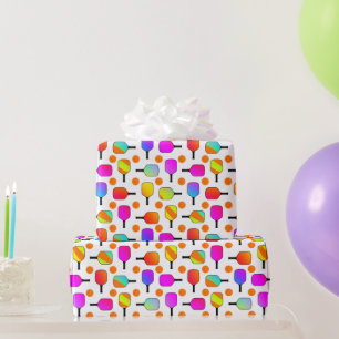 Colourful, Pickleball Paddles, Orange Pickleballs Wrapping Paper