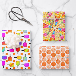 Colourful, Pickleball Paddles, Orange Pickleballs Wrapping Paper Sheet