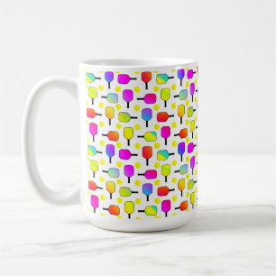 Colourful, Pickleball Paddles, Yellow Ball Coffee Mug