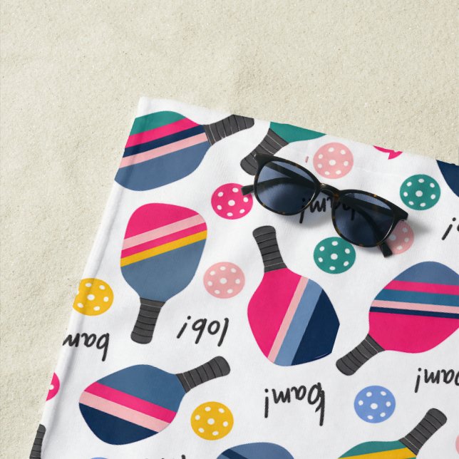 Colourful Pickleball Pattern Beach Towel (In Situ)