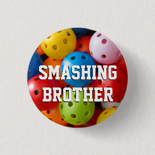 Colourful pickleballs 3 cm round badge