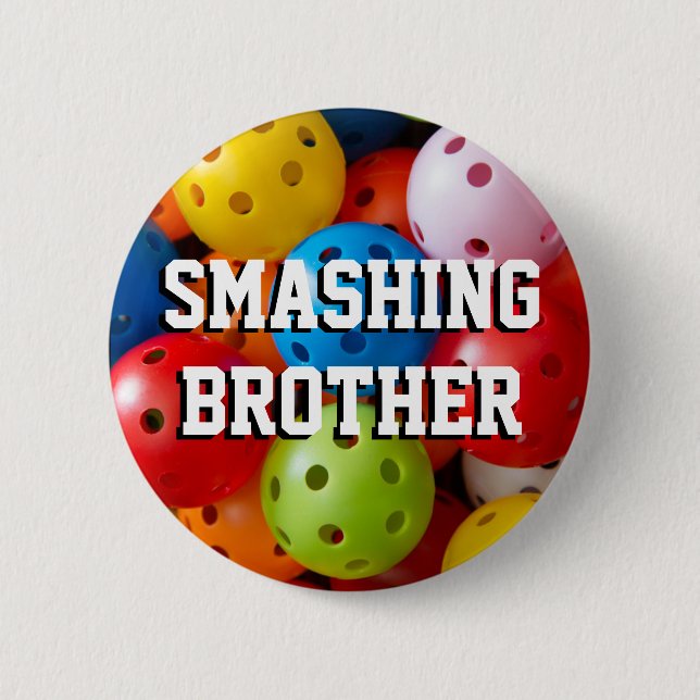 Colourful pickleballs  6 cm round badge (Front)