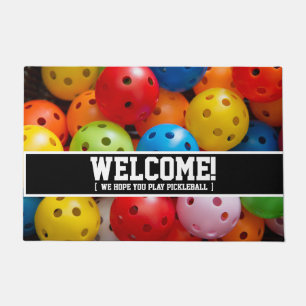  Colourful pickleballs, custom text  Doormat