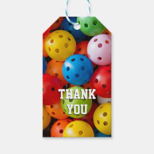 Colourful pickleballs, custom text gift tags