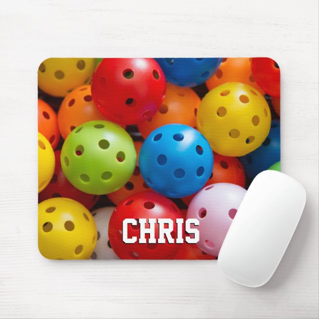 Colourful pickleballs mouse mat (With Mouse)