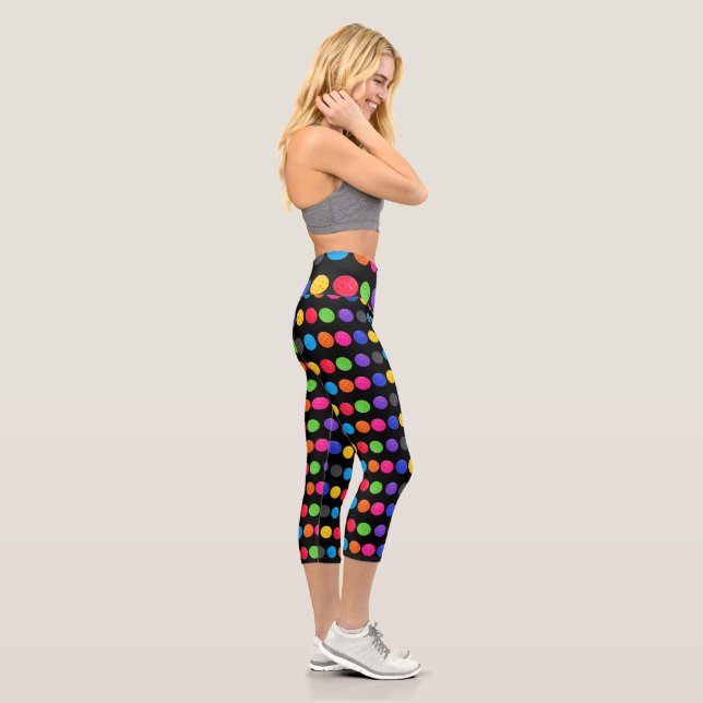 Colourful Pickleballs On Black Capri Leggings (Right)
