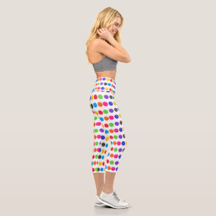 Colourful Pickleballs On White Capri Leggings