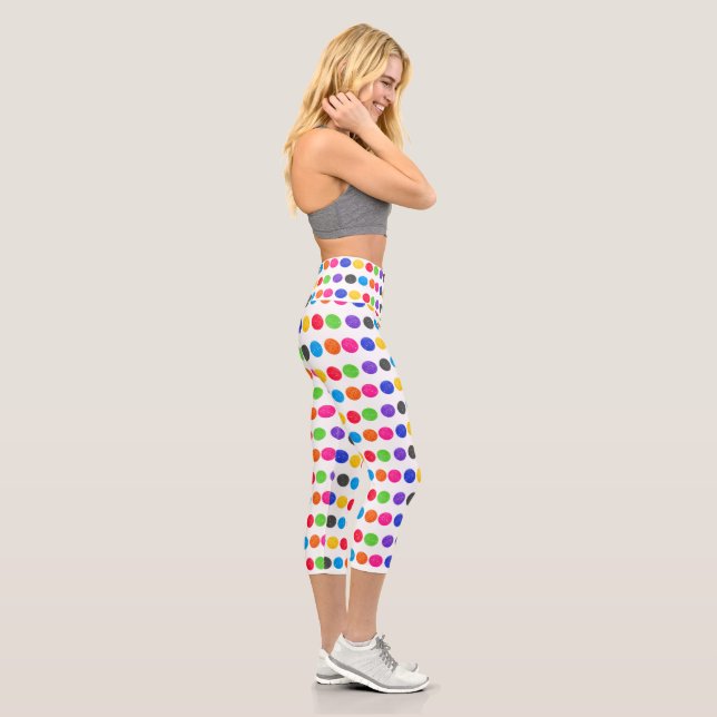 Colourful Pickleballs On White Capri Leggings (Right)