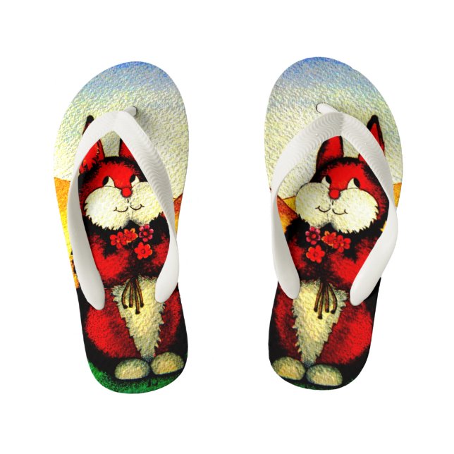 colourful picture of cute brown bunny rabbit kid's flip flops (Footbed)
