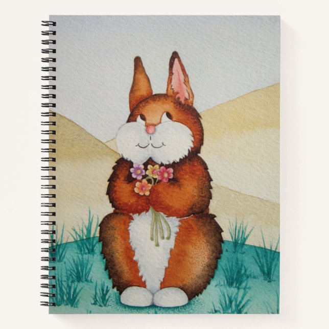 colourful picture of cute brown bunny rabbit notebook (Front)