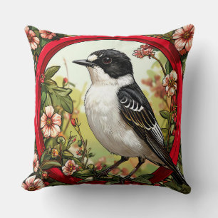 Colourful Pied flycatcher Bird Cushion
