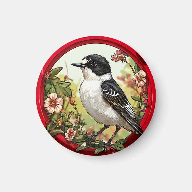 Colourful Pied flycatcher Bird Magnet (Front)