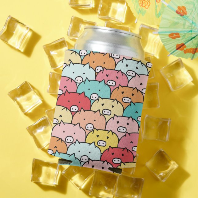 Colourful Pigs Funny And Cute Pattern Can Cooler (In Situ Summer)