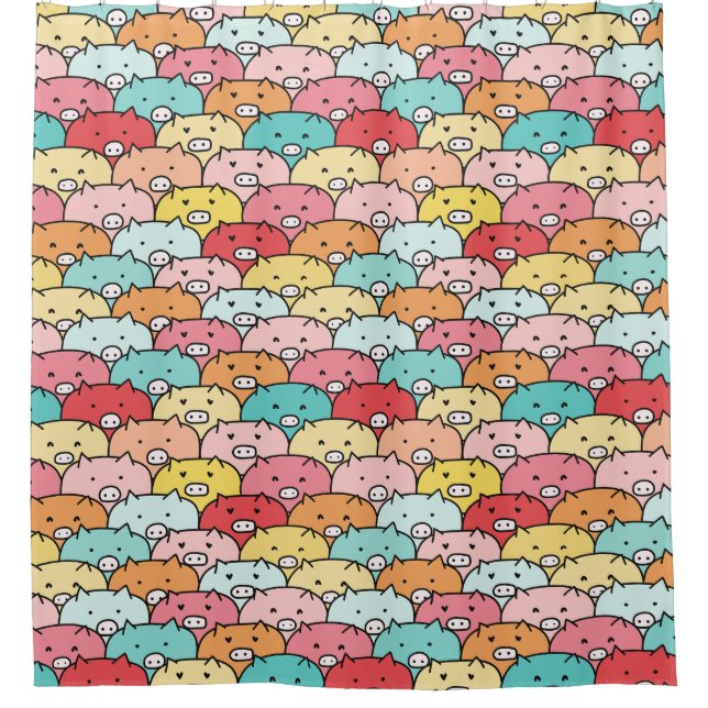 Colourful Pigs Funny And Cute Pattern Shower Curtain (Front)