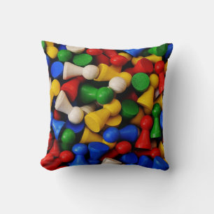Colourful Pile of Wooden Game Pieces Cushion