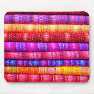 Colourful Piles of Folded Fabric Striped Mouse Mat