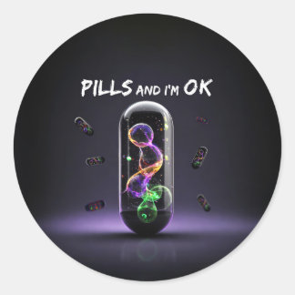 Colourful Pill cool medication trendy design Classic Round Sticker