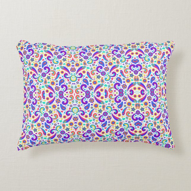 Colourful pillowcase with vibrant geometric patter decorative cushion (Front)