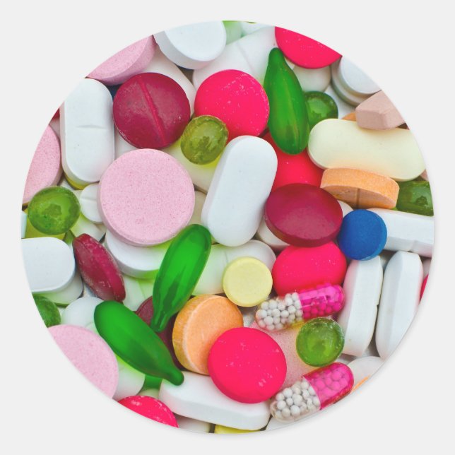 Colourful pills custom product classic round sticker (Front)