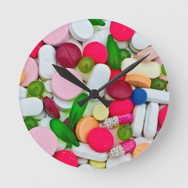 Colourful pills custom product round clock (Front)