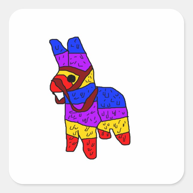 Colourful Piñata Cartoon for a Fiesta in Mexico  Square Sticker (Front)