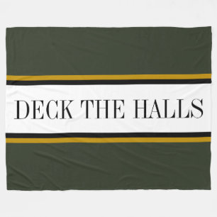 Colourful Pine Green White Stripes "DECK THE HALLS Fleece Blanket
