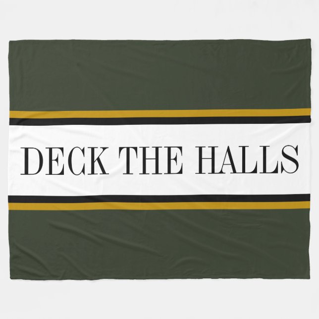 Colourful Pine Green White Stripes "DECK THE HALLS Fleece Blanket (Front (Horizontal))
