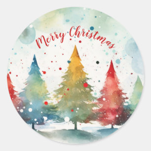 Colourful Pine Trees Christmas Classic Round Sticker