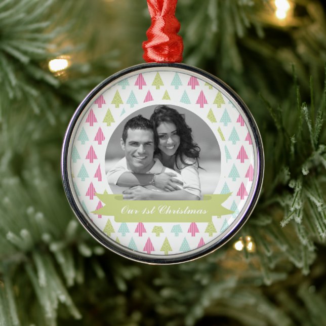 Colourful Pine Trees Christmas Photo Metal Tree Decoration (Tree)