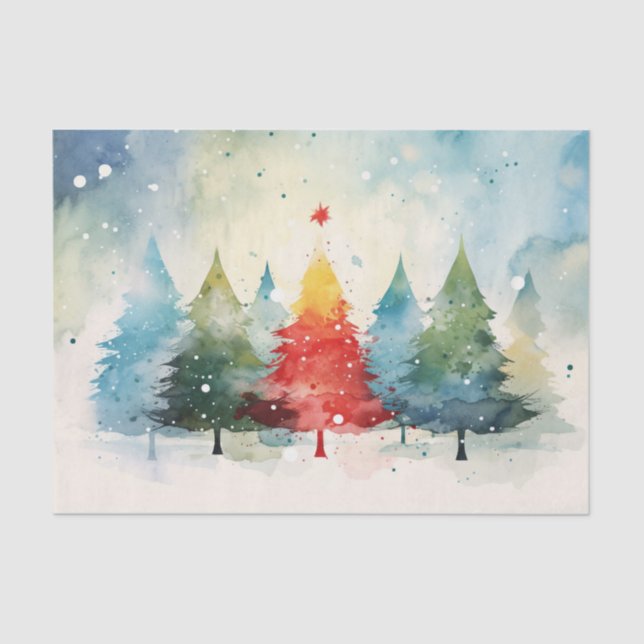 Colourful Pine Trees Christmas Tissue Paper (Front)